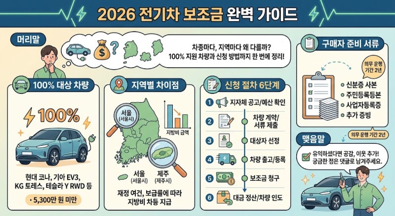 2026 전기차 보조금 100% 대상 차량과 신청 방법 총정리