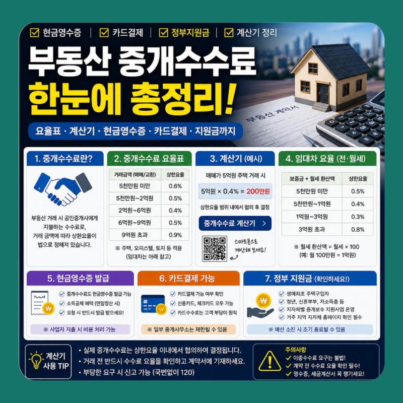 부동산 중개수수료 현금영수증, 카드결제, 지원금, 계산기 정리
