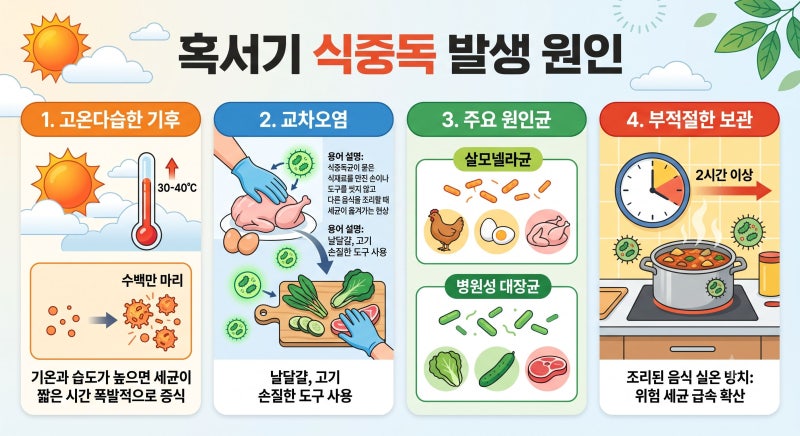 폭염 속 치명적인 밥상 위 암살자, 혹서기 식중독 3대 원인균과 식약처 공식 6대 예방 수칙 완....