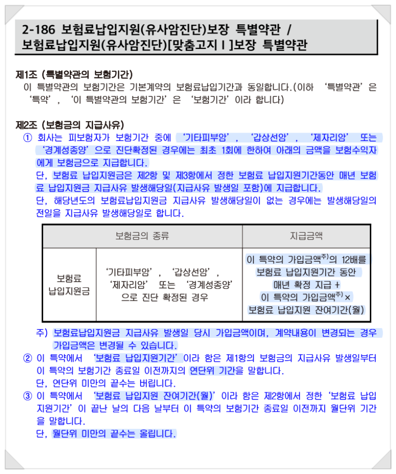 보험료납입지원(유사암진단)보장
