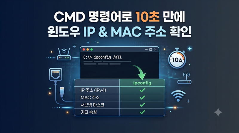 CMD 명령어로 10초 만에 윈도우 IP & MAC 주소 확인하는 법 (ipconfig /속성비교표 정리)