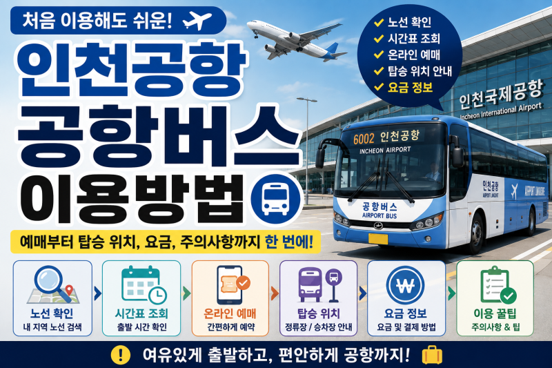 인천공항 공항버스 이용방법｜노선·예매·탑승 위치부터 출국 당일 주의사항까지