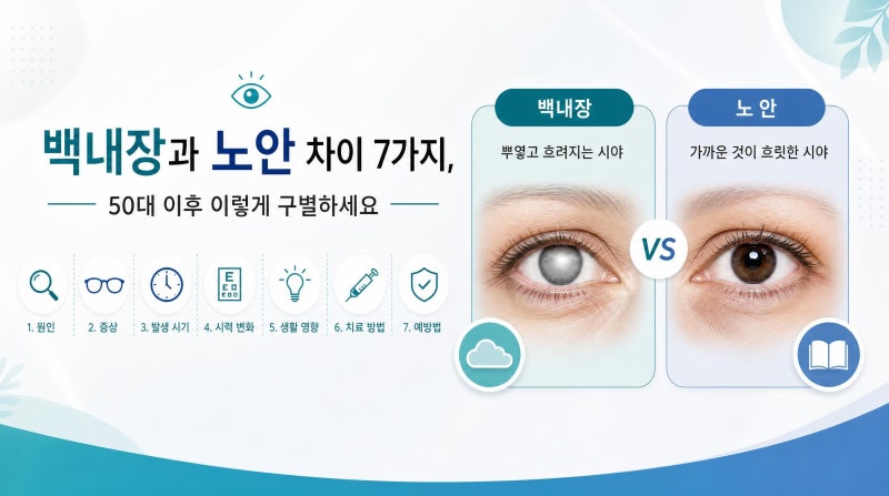 백내장과 노안 차이 7가지, 50대 이후 이렇게 구별하세요