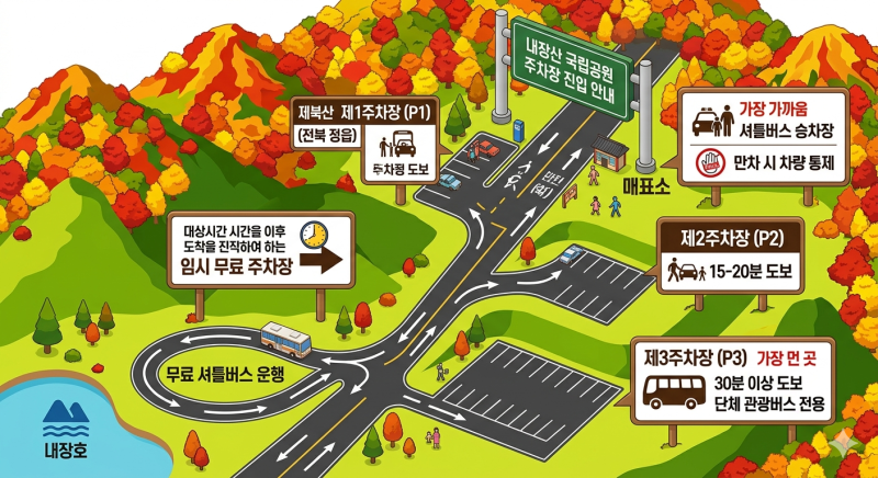 내장산 주차장 완벽 총정리! 제1·2·3 주차장 요금, 명당 위치, 단풍 시즌 만차 시간 및 셔틀버....
