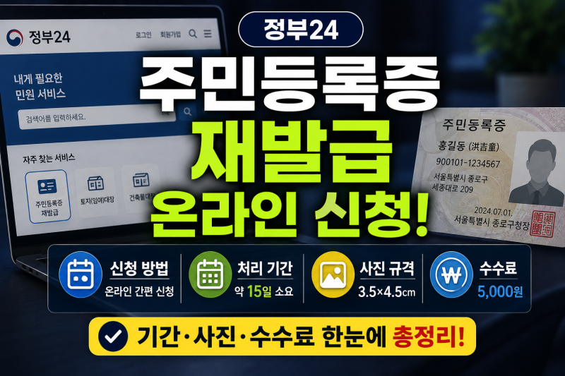 정부24 주민등록증 재발급 온라인 신청 방법, 기간·사진 규격·수수료 총정리