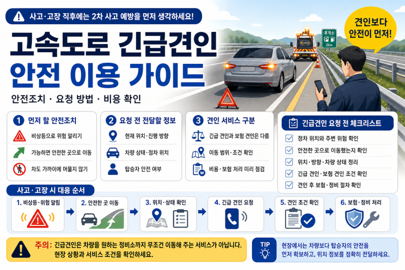 고속도로 긴급견인서비스 이용 방법｜사고·고장 시 안전조치와 비용 확인