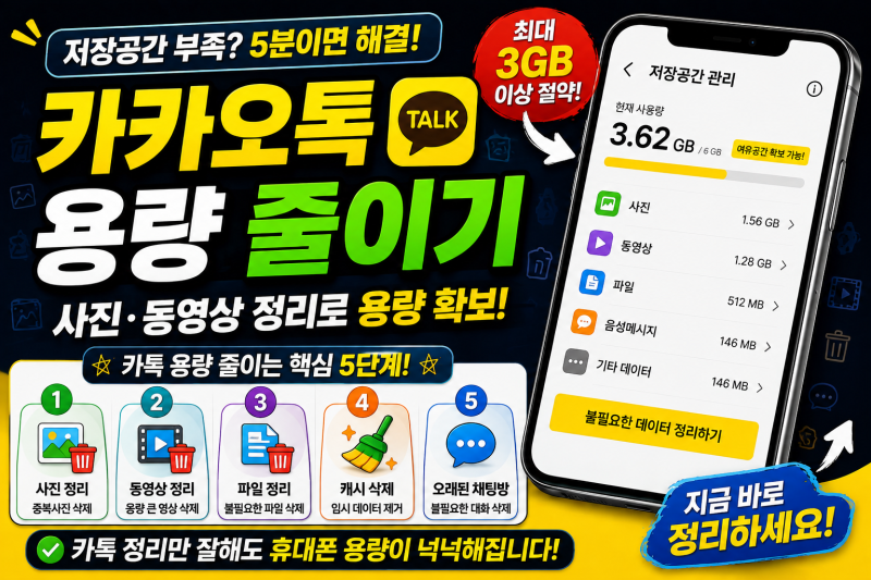 [초보자 필수] 카카오톡 용량 줄이기 총정리! 사진·동영상 정리하고 휴대폰 저장공간 확보하....