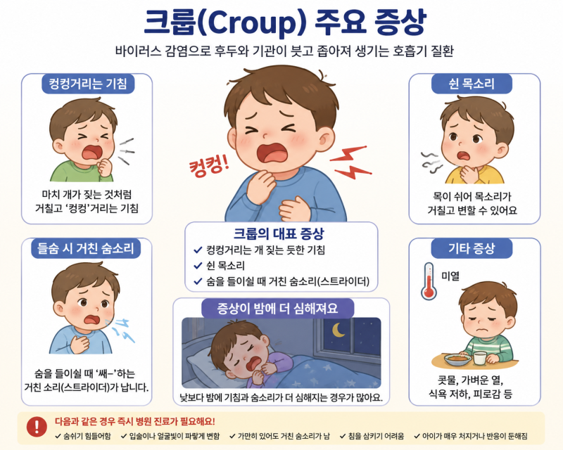 아기 크룹 증상 총정리｜밤에 컹컹 기침할 때 응급실 가야 하는 기준