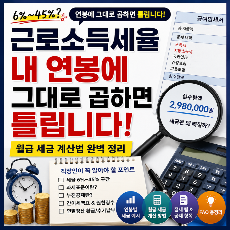 근로소득세율 6%~45%, 내 연봉에 그대로 곱하면 틀립니다! 월급 세금 계산법