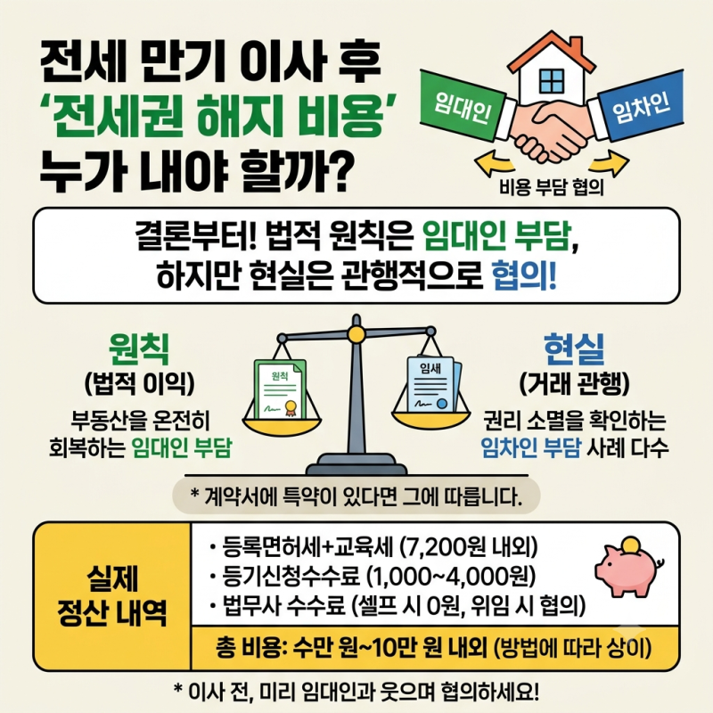 전세 만기 이사 후 전세권 설정 해지 비용, 누가 내야 할까? 실제 정산해보니