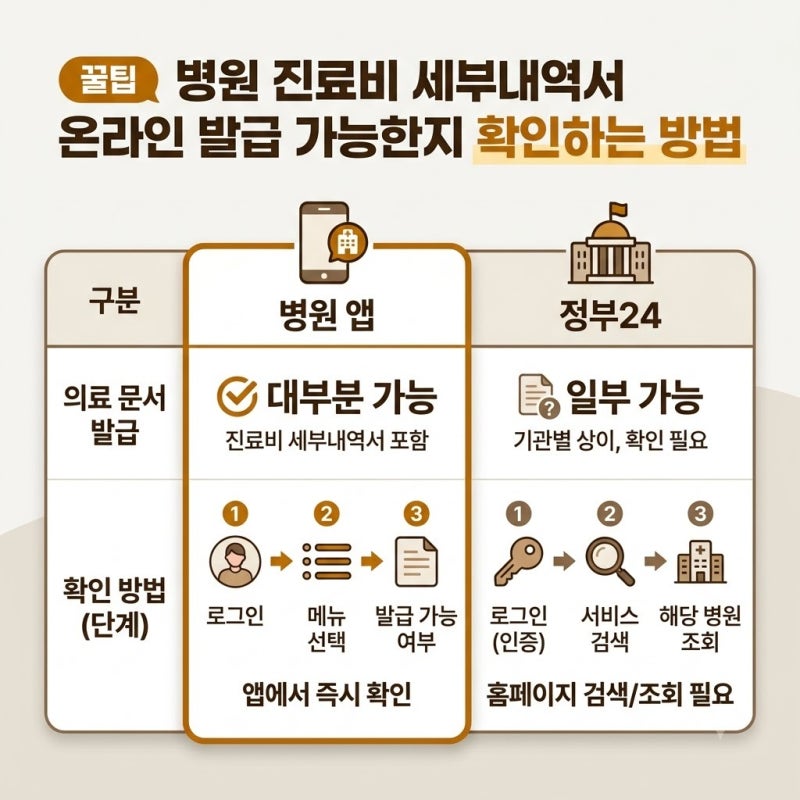 병원 진료비 세부내역서 온라인 발급 가능한지 확인하는 방법 직접 해보고 정리한 병원 앱 vs....