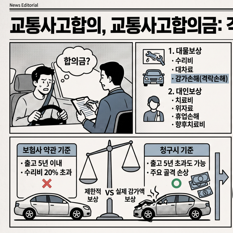 교통사고합의, 교통사고합의금: 격락손해보상을 청구하세요.