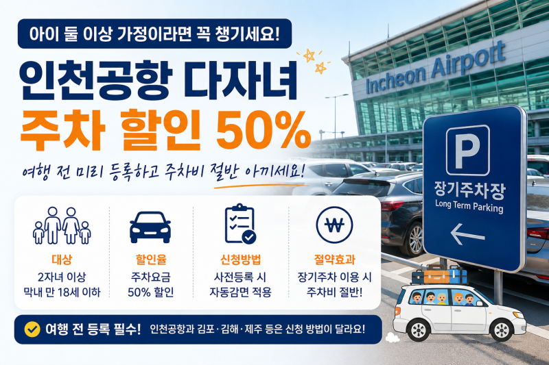인천공항 다자녀 주차 할인 50% 신청방법, 아이 둘이면 꼭 확인하세요