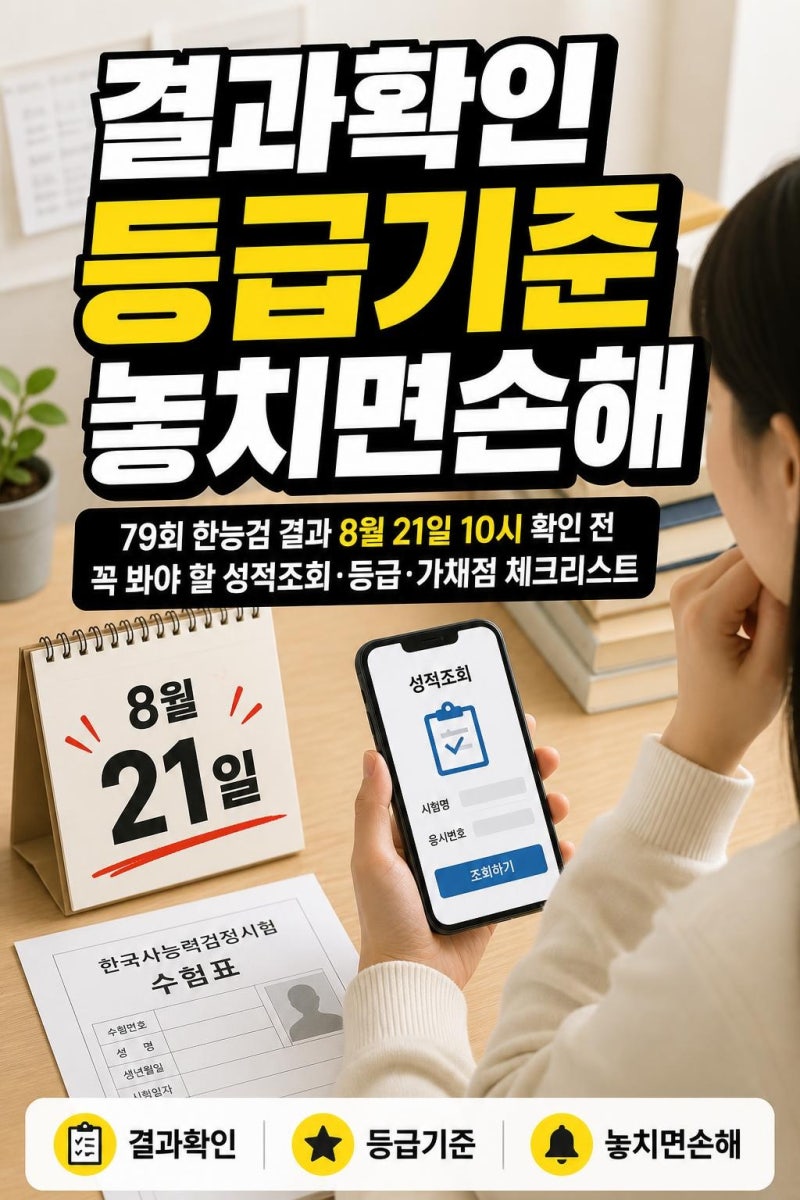 79회 한능검 결과 8월 21일 10시 확인 전 꼭 봐야 할 성적조회·등급·가채점 체크리스트