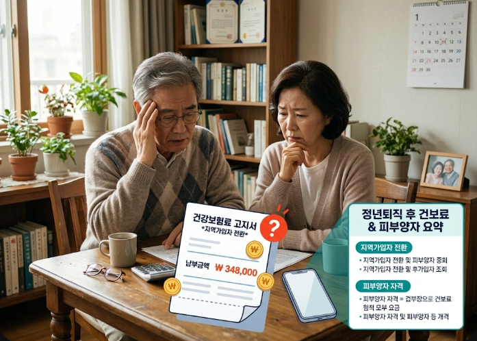 퇴직 후 건강보험료 임의계속가입 신청: 지역가입자 폭탄 피하는 법 (60일 이내)