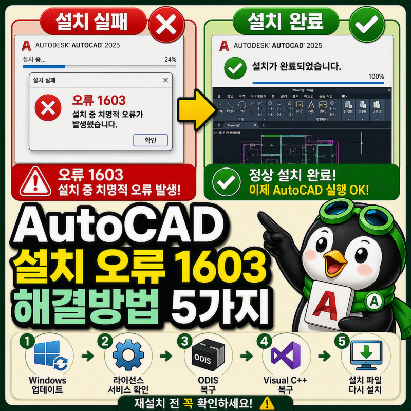 AutoCAD 설치 오류 1603 해결방법 5가지｜설치 중 치명적 오류 발생