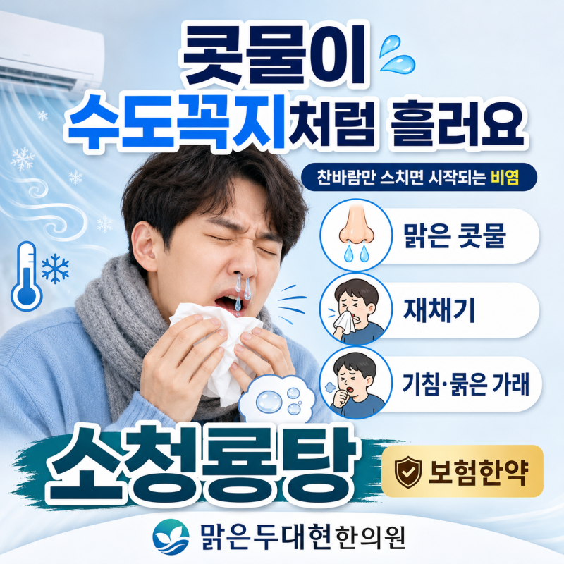 콧물이 수도꼭지 물처럼 흘러요 찬바람만 스치면 시작되는 비염 소청룡탕이 답일 수 있습니....