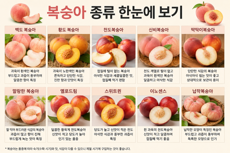복숭아 종류 총정리, 신비복숭아부터 딱딱이·천도·백도·황도까지 알아보기