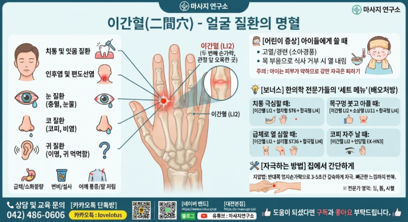 #이간혈 #마사지연구소 #혈자리 이간혈(二間穴)은 한의학에서 대장경락에 속하는 혈자리 대....