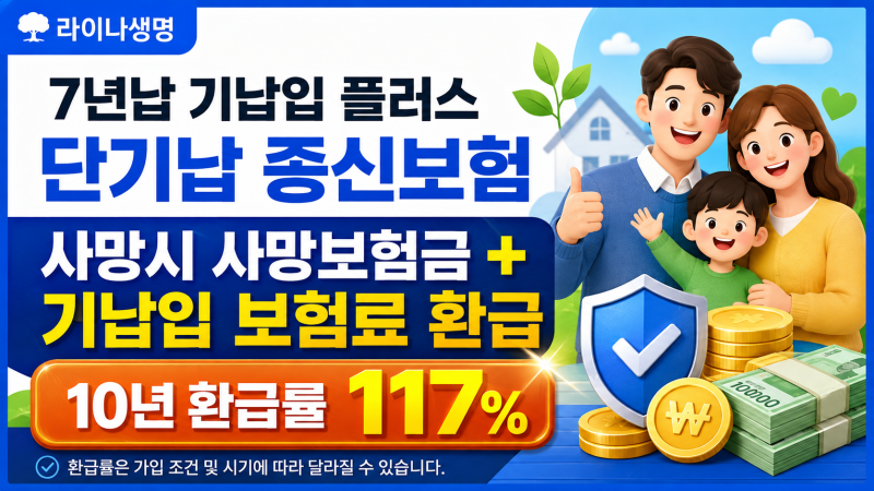 라이나생명 7년납 기납입 플러스 단기납 종신보험, 10년 환급률 117% 플랜