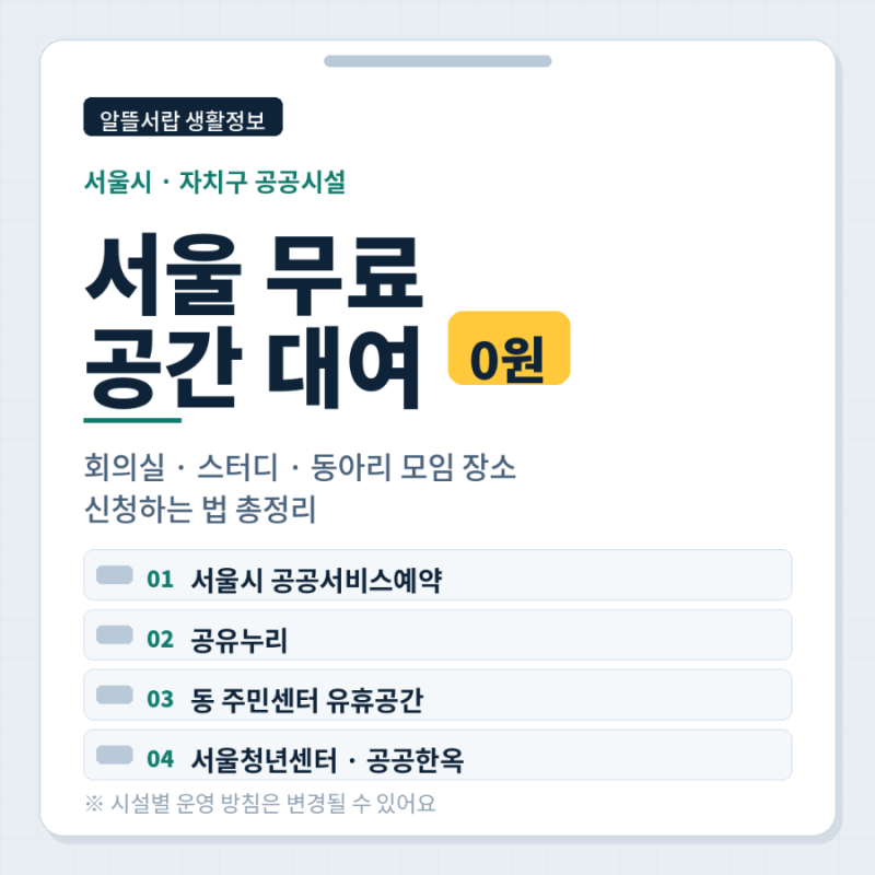 서울 무료 공간 대여, 대관료 0원으로 모임 장소 구하는 법 총정리