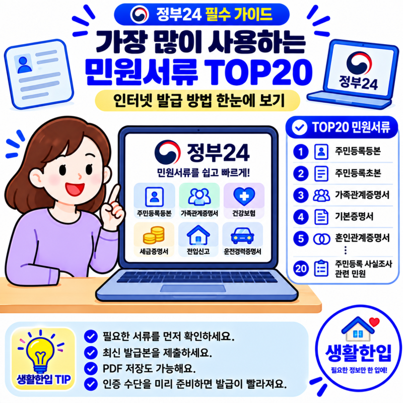 정부24에서 가장 많이 사용하는 민원서류 TOP20 총정리 | 인터넷 발급 방법 한눈에 보기