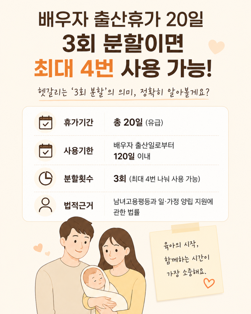 배우자 출산휴가 20일, ‘3회 분할’이면 3번 쓸 수 있는 걸까?