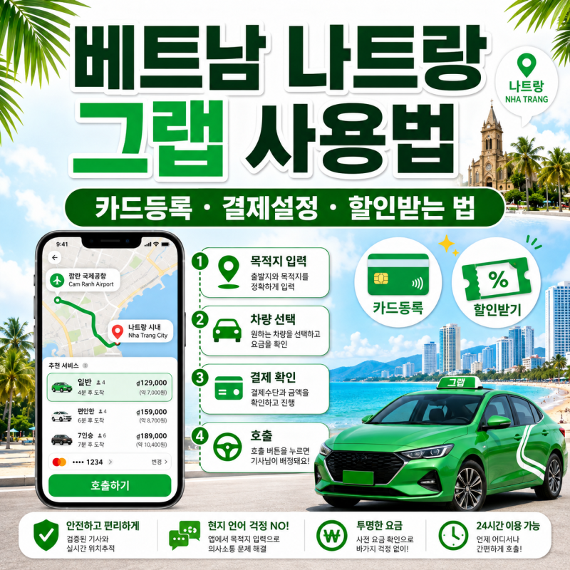 베트남 나트랑 그랩 사용법 및 카드등록, 결제 설정과 할인받는 법