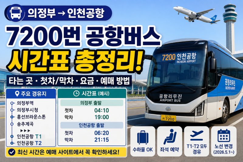 의정부에서 인천공항 가는 버스 시간표 7200번 타는 곳 정리