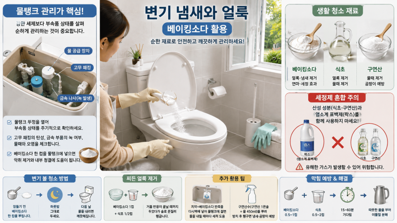 변기 냄새와 얼룩 이 가루 하나면? 베이킹소다 활용법과 청소 순서
