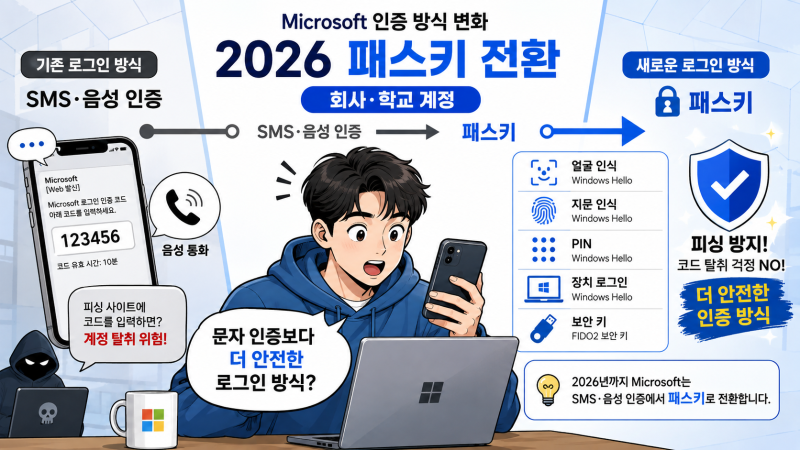 문자 인증번호 사라진다? 2026 마이크로소프트 패스키 전환, 회사·학교 계정 대상·설정 방법