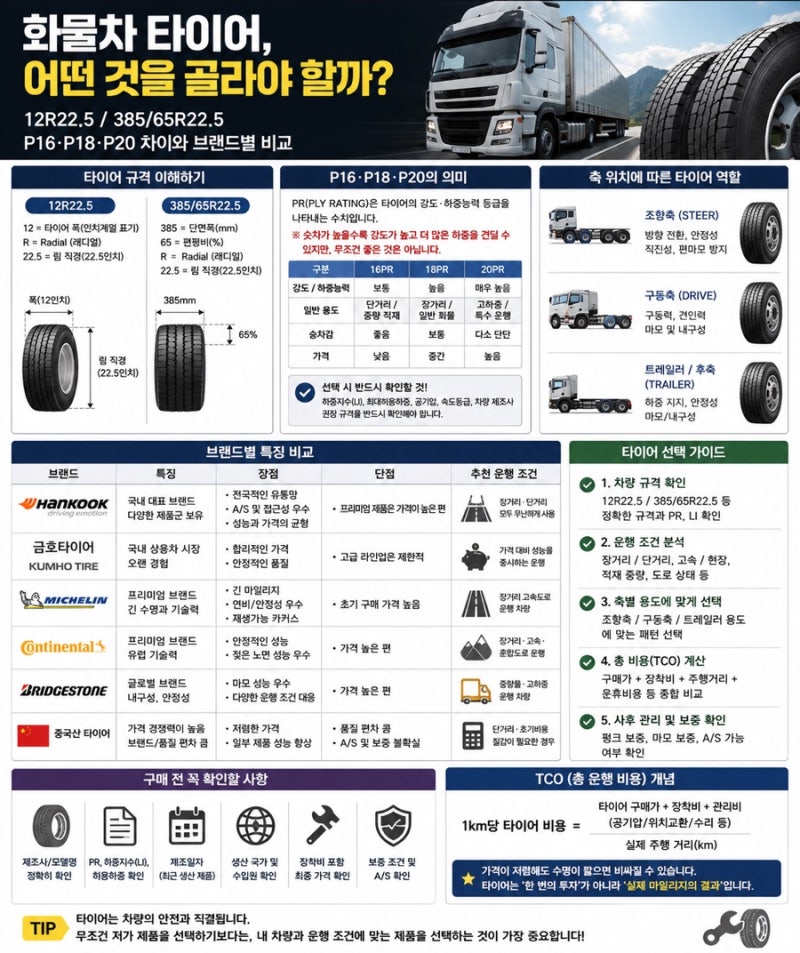화물차 타이어 어떤 브랜드를 골라야 할까? 한국·금호·미쉐린·콘티넨탈·브리지스톤·중국....
