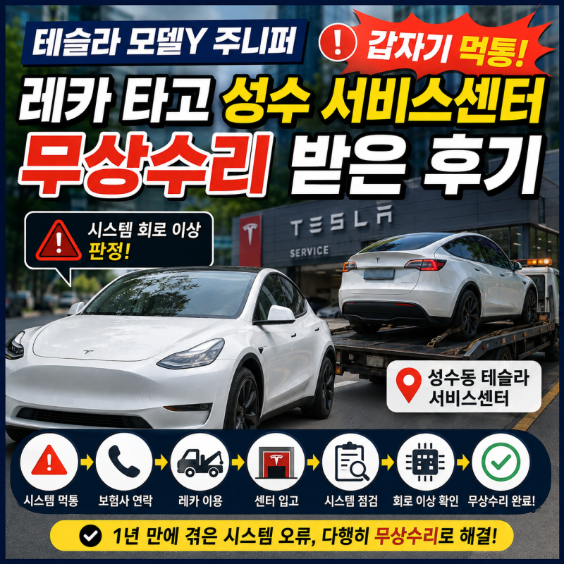 테슬라 모델Y 주니퍼 1년 타고 갑자기 먹통! 레카부터 성수 서비스센터 무상수리 후기