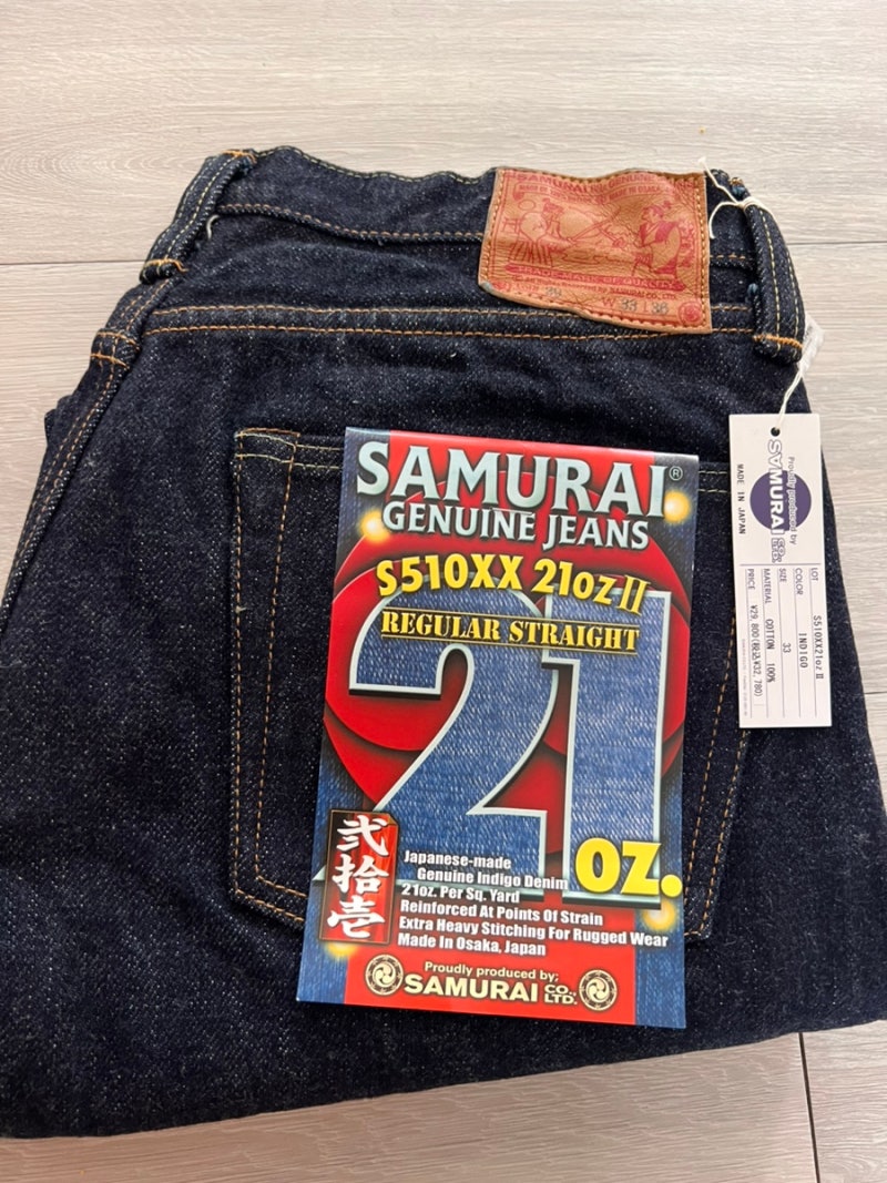 사무라이진스 S510xx 21oz 원워시 33x36/ 사이즈팁/ 수축률 비교/ 실측
