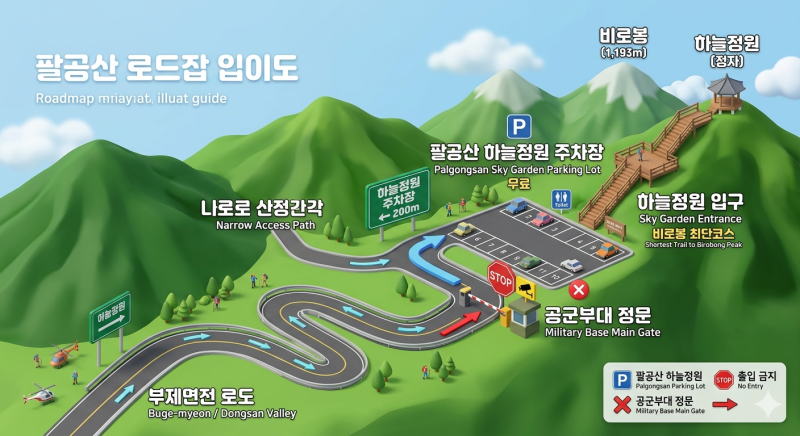 차로 가는 팔공산 최단코스! 팔공산 하늘정원 주차장 초보운전 필독 가이드 (요금/위치/군부....