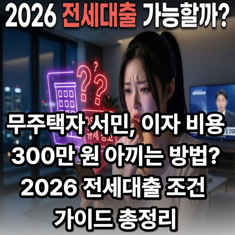 무주택자 서민, 이자 비용 300만 원 아끼는 방법?2026 전세대출 조건 가이드 총정리