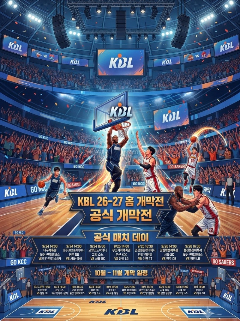 KBL 개막 일정 26-27시즌 오픈매치 & 홈개막전