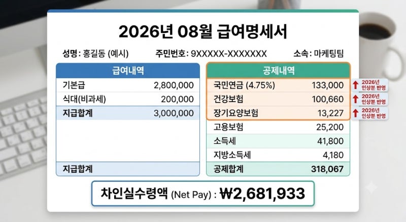 월급 실수령액 2026 완전분해 — 4대보험·세금 얼마나 빠지나