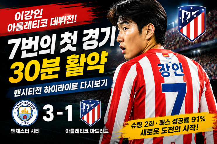 <b>이강인</b> 아틀레티코 <b>데뷔전</b> 다시보기, 맨시티전 30분 활약 총정리
