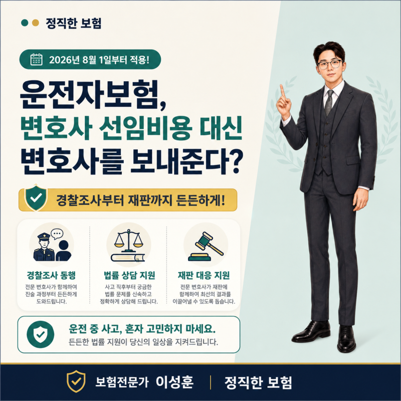 운전자보험, 변호사 선임비용 대신 변호사를 보내준다? 2026년 현물급부 핵심 정리