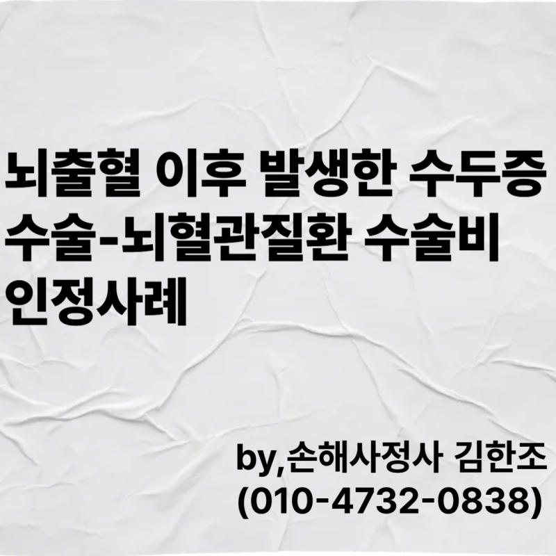 뇌출혈 이후 발생한 수두증 수술! 뇌혈관질환 수술비 인정사례