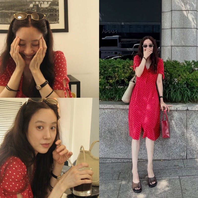 여름 데이트룩으로도 딱이라는 정려원의 여름 레드 원피스 코디 (세잔, 르메르, 루에브르)
