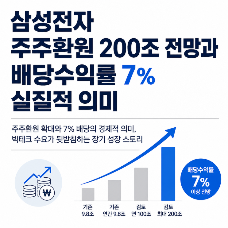 <b>삼성전자 주주환원</b> 200조 전망과 배당수익률 7퍼센트 실질적 의미