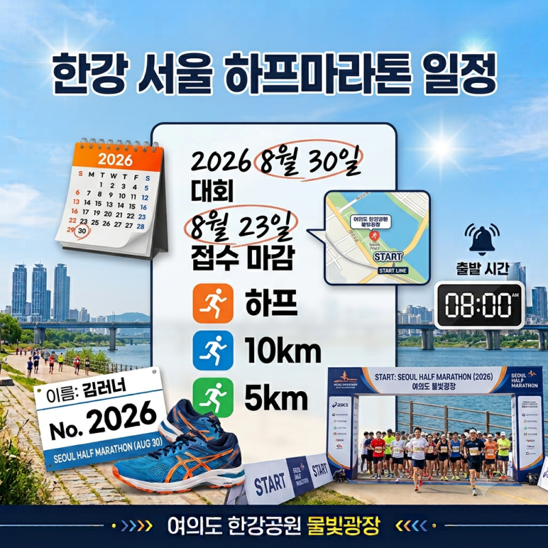 한강 서울 하프마라톤 일정, 8월 30일 대회·8월 23일 접수마감 총정리