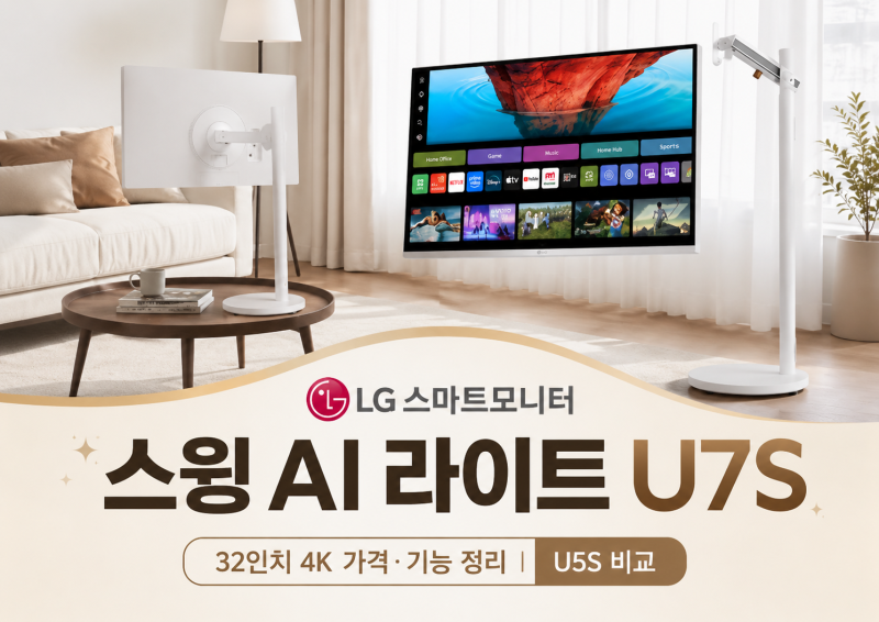 LG 스마트모니터 스윙 AI 라이트 U7Sㅣ32인치 4K 가격·기능과 U5S 비교