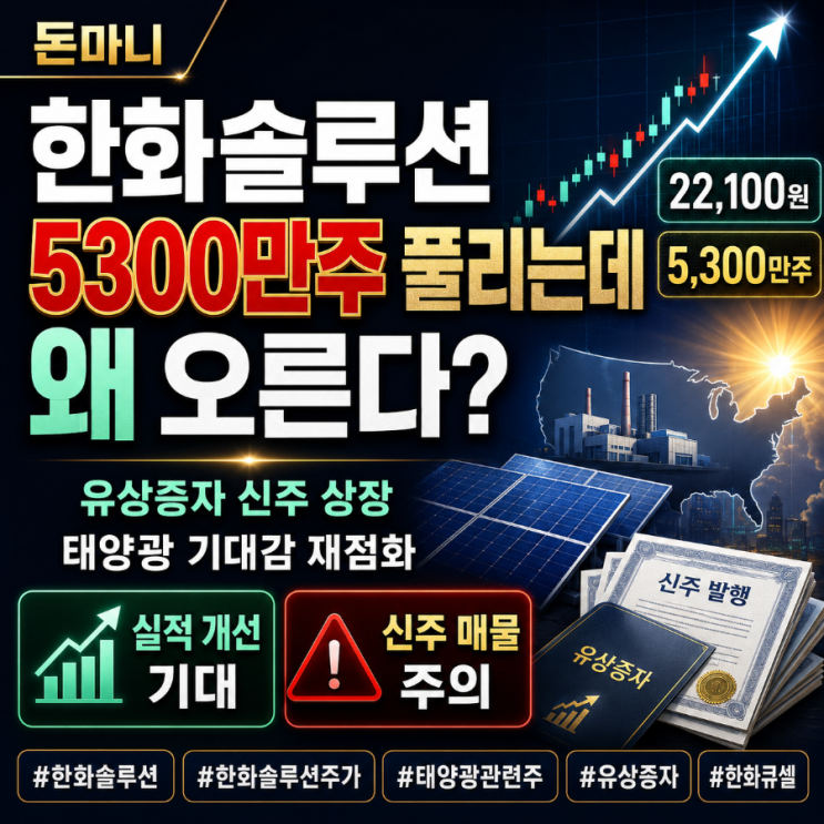 <b>한화솔루션</b> 주가 급등 이유, 오늘 5300만주 신주 상장인데 왜 오를까?....