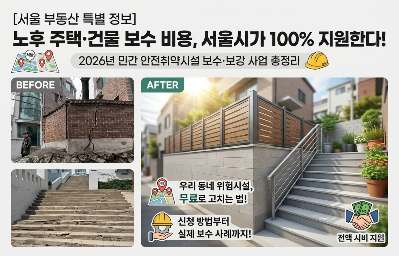 노후 주택·건물 보수 비용, 서울시가 100% 지원한다! 2026년 민간 안전취약시설 보수·보강 사....