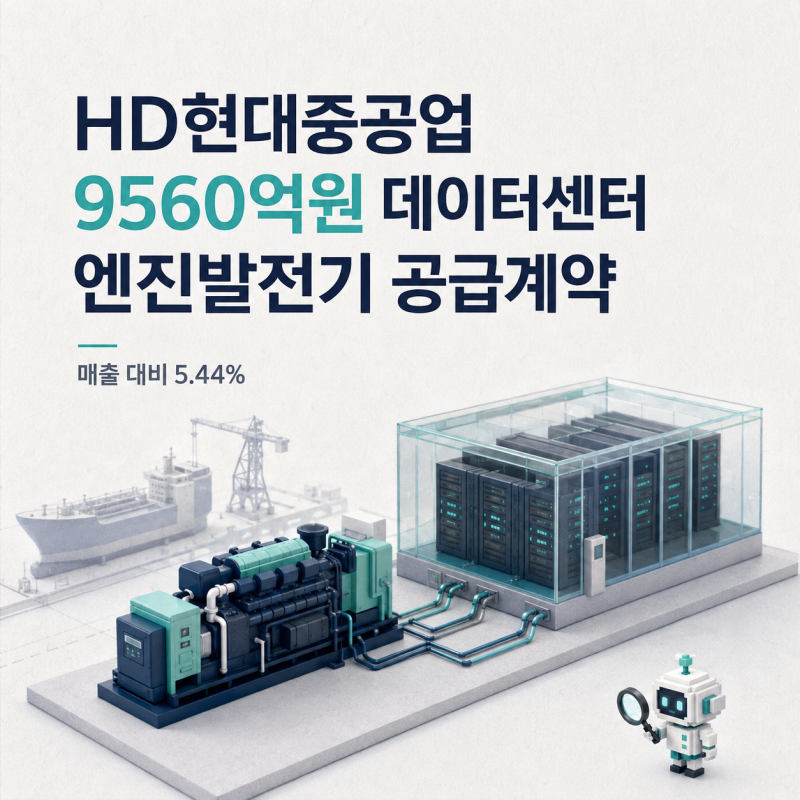 HD현대중공업 9560억원 데이터센터향 엔진발전기 공급계약, 매출대비 5.44퍼센트 규모