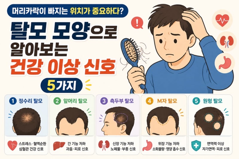 머리카락이 빠지는 위치가 중요하다? (앞머리,측두부,M자,정수리,원형)탈모 모양으로 알아보....