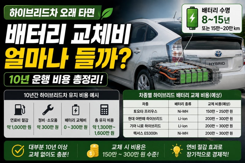 하이브리드차 오래 타면 배터리 교체비 얼마나 들까? 10년 운행 비용 정리
